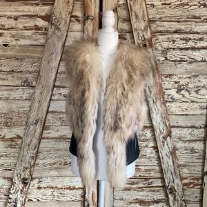 Jayley Collection Real Coyote Fur and Black Leather Vest - Sz Med/Large